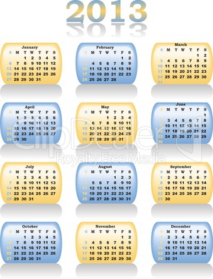 calendar 2013 in blue and yellow color