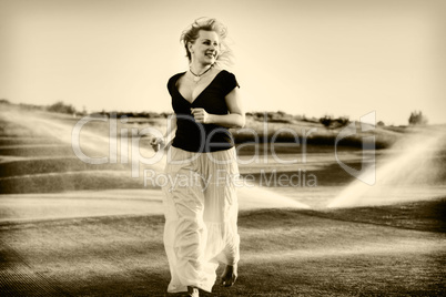 woman running on meadow