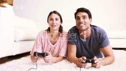Couple spending time together in their living room
