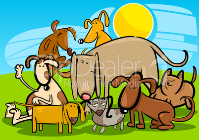 Cartoon Group of Funny Dogs