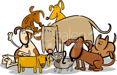 Cartoon Group of Funny Dogs