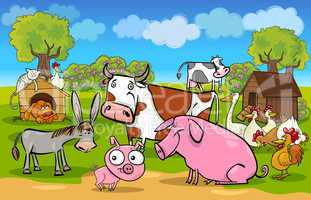 cartoon rural scene with farm animals