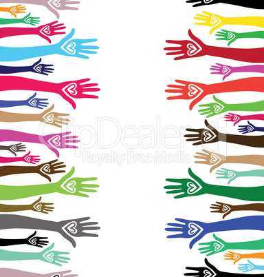 People hand like heart united seamless background.