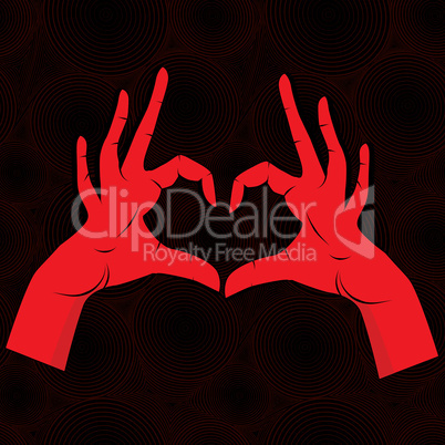 Hand like heart on seamless background.