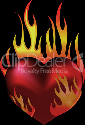 Heart love in fire icon tattoo.