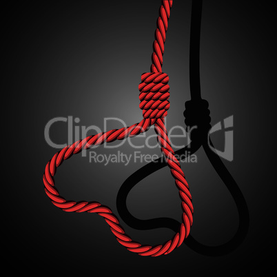 Love valentine heart shaped from loop noose of rope.