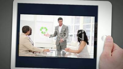 Tablet computer presenting business life