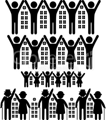 Abstract people, vector house, building illustration