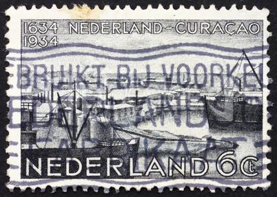 Postage stamp Netherlands 1934 Willemstad Harbor, Curacao