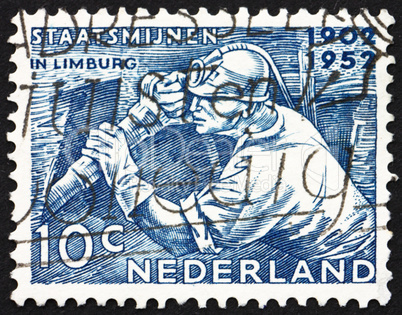Postage stamp Netherlands 1952 Miner at Work