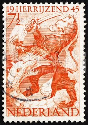 Postage stamp Netherlands 1945 Lion and Dragon, Liberation of Ne