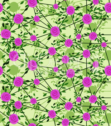 Seamless net flower background with rose and leaves