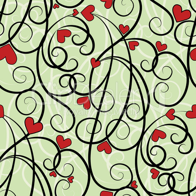 Wave floral heart seamless background.