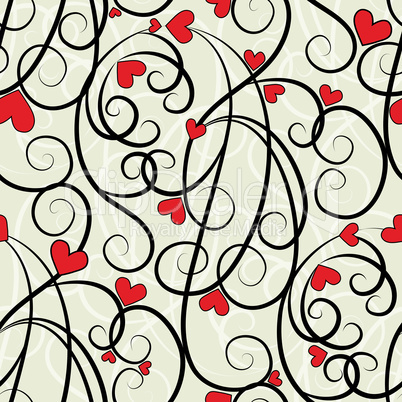 Wave floral heart seamless background