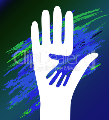 Hand of the child in father encouragement help