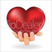 Man hold  love red heart in hand to woman