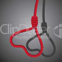 Love valentine heart shaped from noose of rope