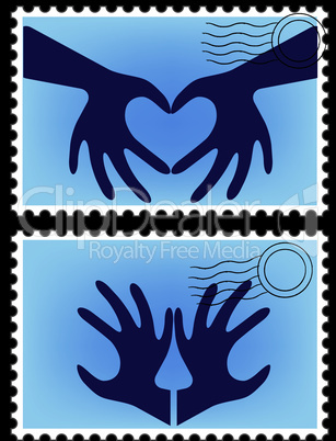 Heart shaped by hand for logo postage stamp vector