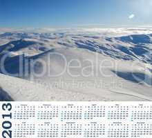 calendar 2013  with view of snow mountains in Turkey Palandoken Erzurum ski resort