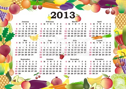 calendar 2013 in colorful frame