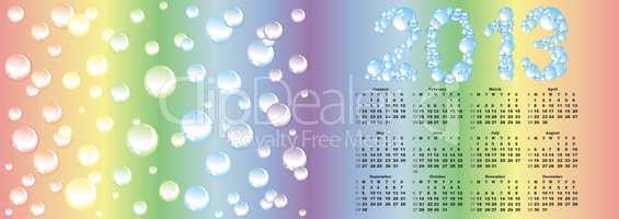 calendar 2013  on rainbow bubble background