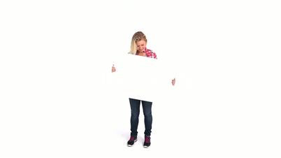 Woman holding a board