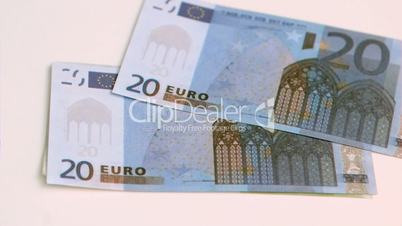 Euro notes in super slow motion moving