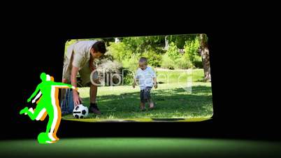 Video of family playing football in a park