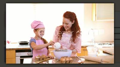 Happy families baking together