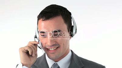 Businessman talking in a headset