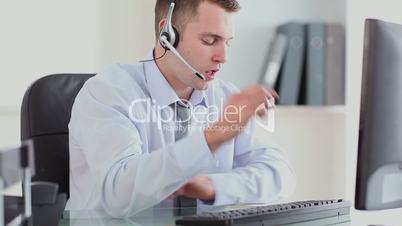 Man having a conversation with a headset