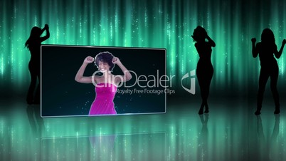 Women dancing with a blue light background