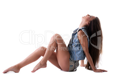 young sexy woman posing in jeans