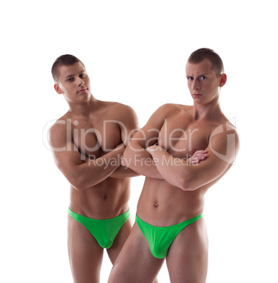 two naked men with athletic figure isolated