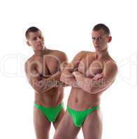 two naked men with athletic figure isolated