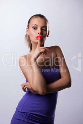 Beauty woman with ultraviolet make-up portrait
