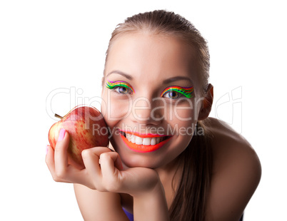 funny cute woman portrait with red apple