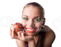 funny cute woman portrait with red apple