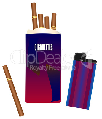 Pack of cigarettes with a lighter