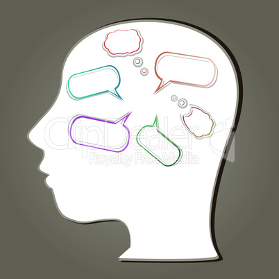 Abstract speaker silhouette with bubbles in the head