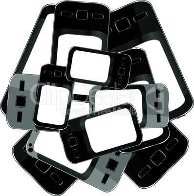 Black smart phones set isolated on white background