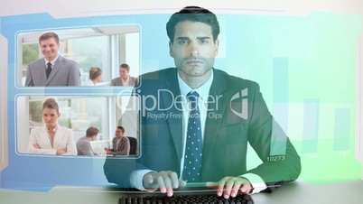 Video of business people looking at futuristic screens