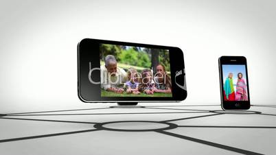 Family happy together on smartphone screen