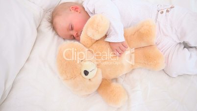 Baby sleeping with a teddy bear