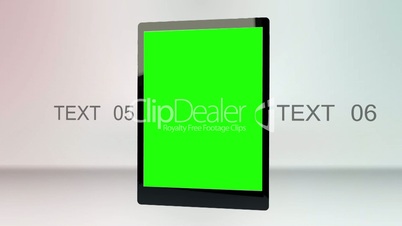 Tablet computer with chroma key screen and text space