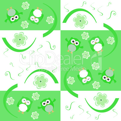 Cute seamless flower and owl background pattern