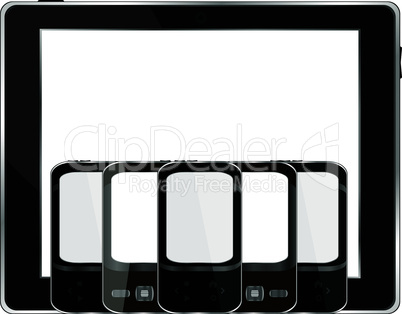 Modern digital tablet PC with mobile smartphone isolated on white