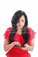 business woman with tablet computer. Isolated over white backgro