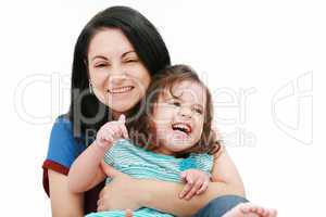 Closeup of happy young mother having fun with her daughter