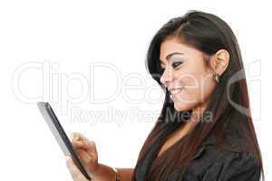 picture of happy woman with tablet pc computer